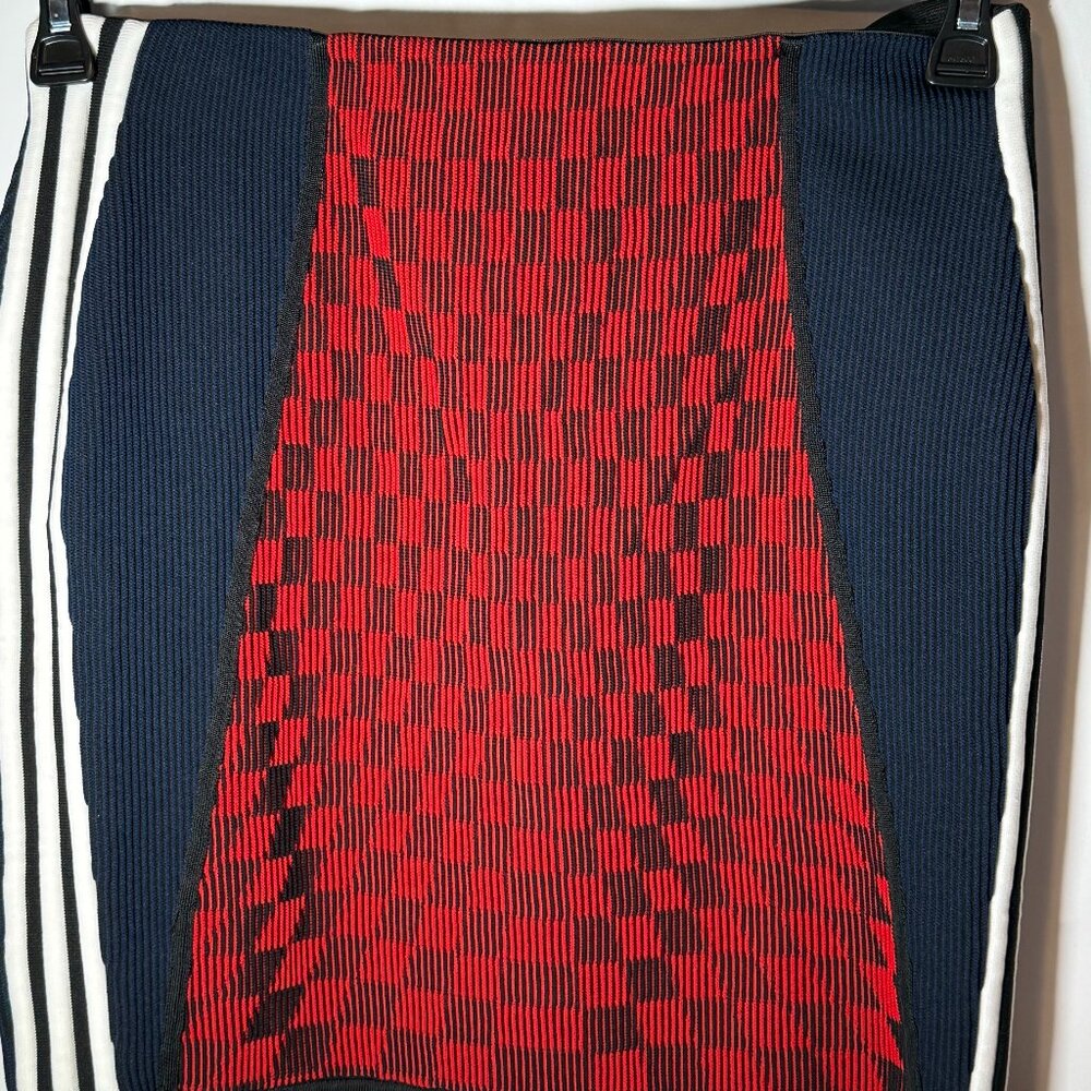 Adidas Paolina Russo Mini Skirt | Black Trim| Red/Blue Checkered | Size L